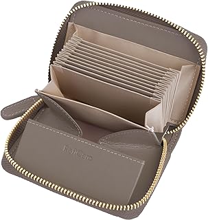 [RafiCaro] ミニ財布 お札が折れない レディース メンズ 二つ折り財布 大容量 じゃばら カードケース ボックス型 小銭入れ YKKファスナー 牛革 小さい コンパクト グレージュ