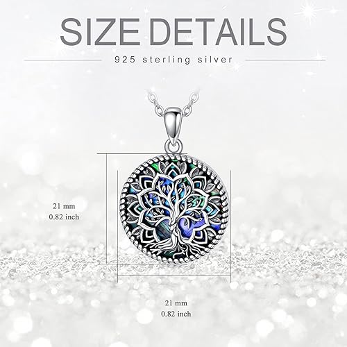 Miniatura 2 de PROESS Regalos para el día de la madre, collar de plata de ley con diseño de árbol de la vida, con concha de abulón, árbol de la vida, regalo