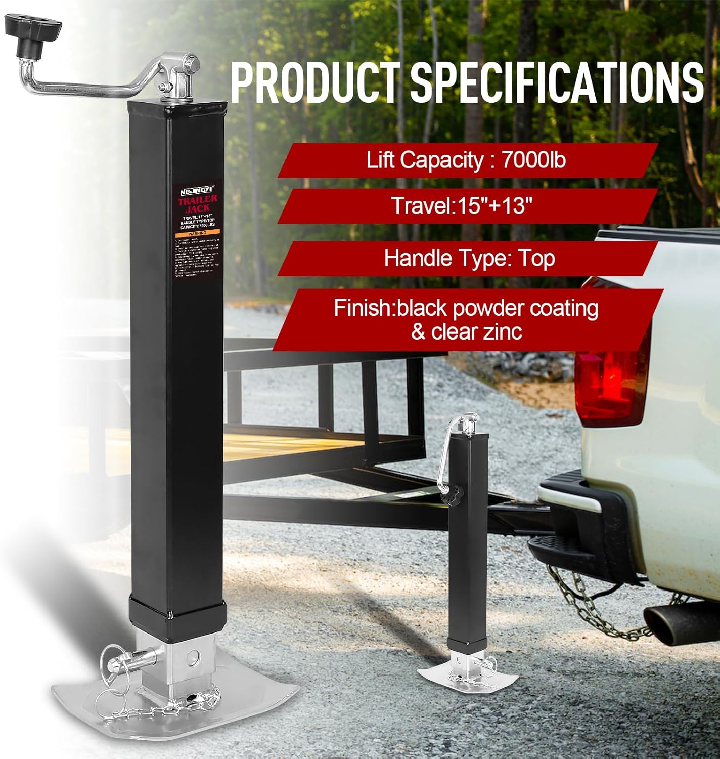 NBJINGYI 8000LB Support Capacity Heavy Duty Drop Leg Trailer Jack - 28" Lift Range, Square Tube Weld-On Design, Top Wind Handle & Foot Plate, 2.5" Steel Tube