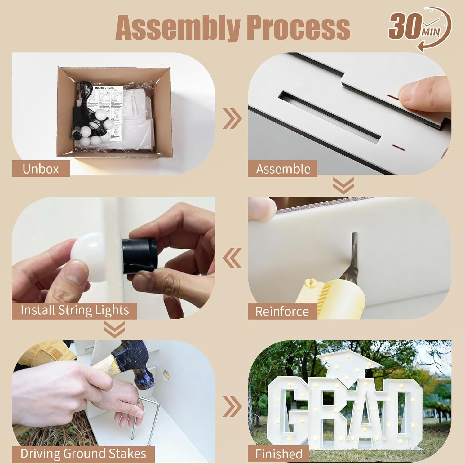 Graduation Decorations 2026 - 5.2FT Long Extra Large Marquee letters Light Up Letters "GRAD" Sign, Graduation Party Decor for Kindergarten High School College Celebration, Class of 2026 Backdrop Centerpiece - White