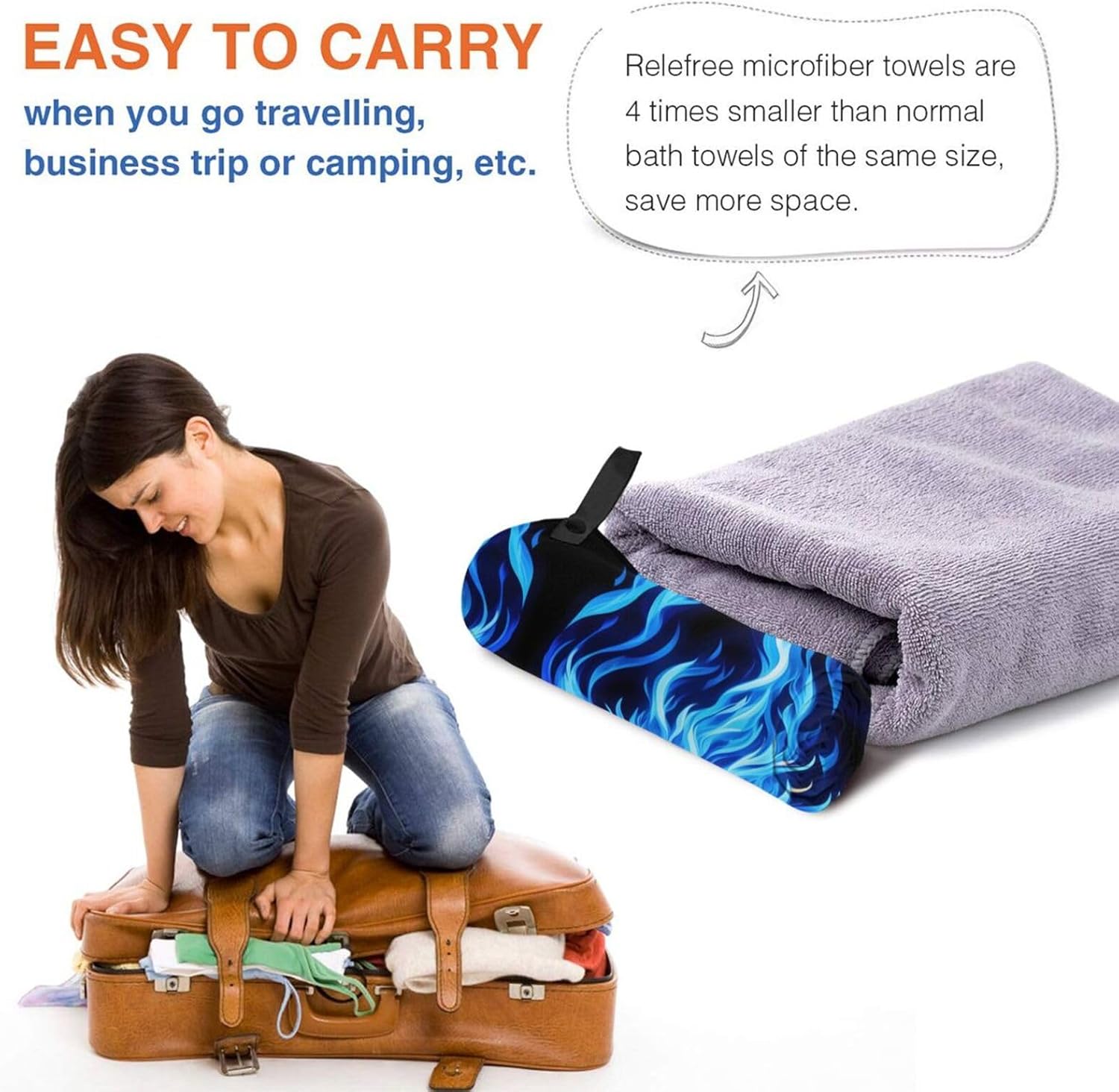 Indigo Flame Print Quick Drying Bath Towel,Microfibre Soft Large Bath Towel,Highly Absorbent Dry Quickly Bath Sheet