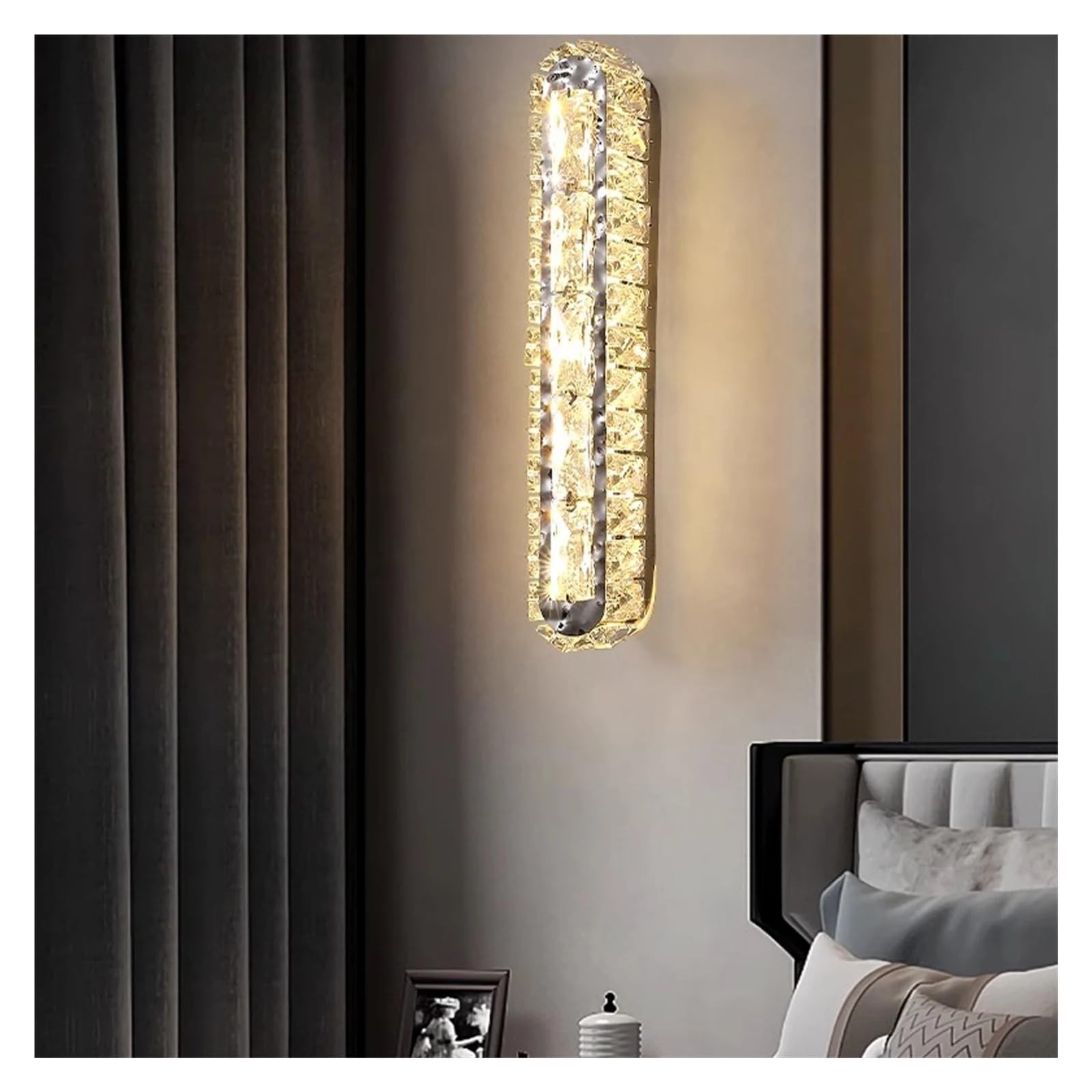 HPTHLY Gold/Silver Wall Lamp Crystals Strip Interior Wall Light For Living Room Background Bedside Corridor Decoration Wall Sconces,Simple (Silver-H30Cm)