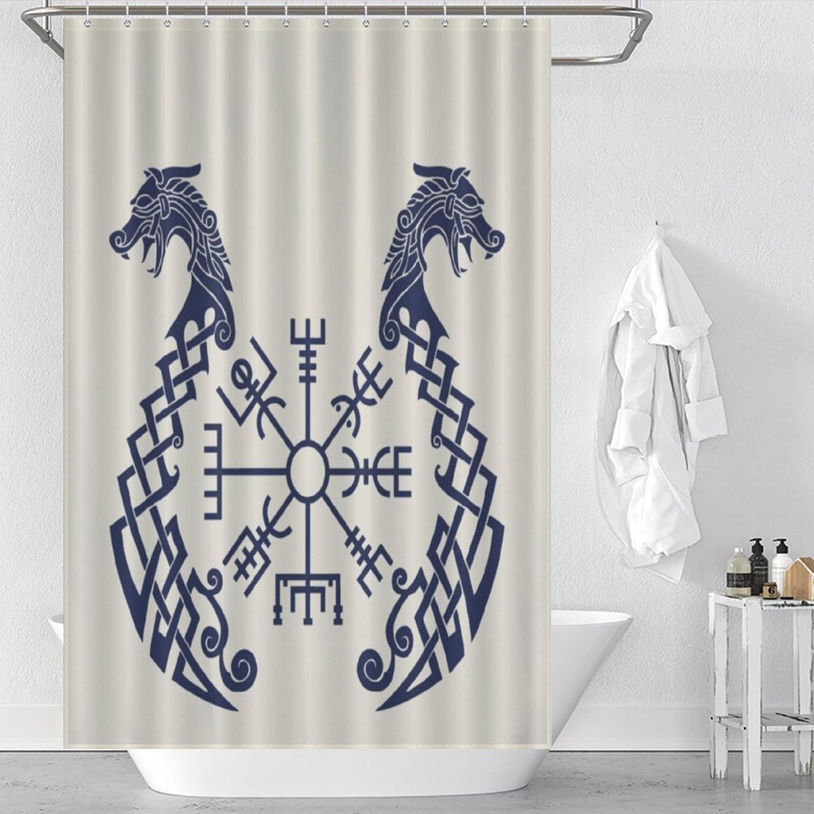 Rideau de douche Viking imperméable en tissu lavable pour baignoire 122x183