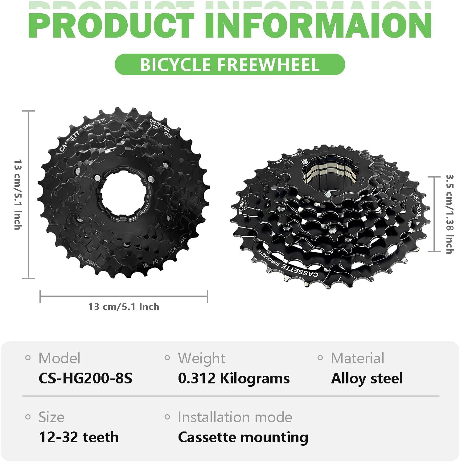 8 Speed Cassette CS-HG200-8S 12-32T Bike Cassette Sprocket | 8 Speed Cassette for Mountain Commuter Road Touring Folding Bike,HG Smooth Gear Shifts,Durable and Rust-Resistant