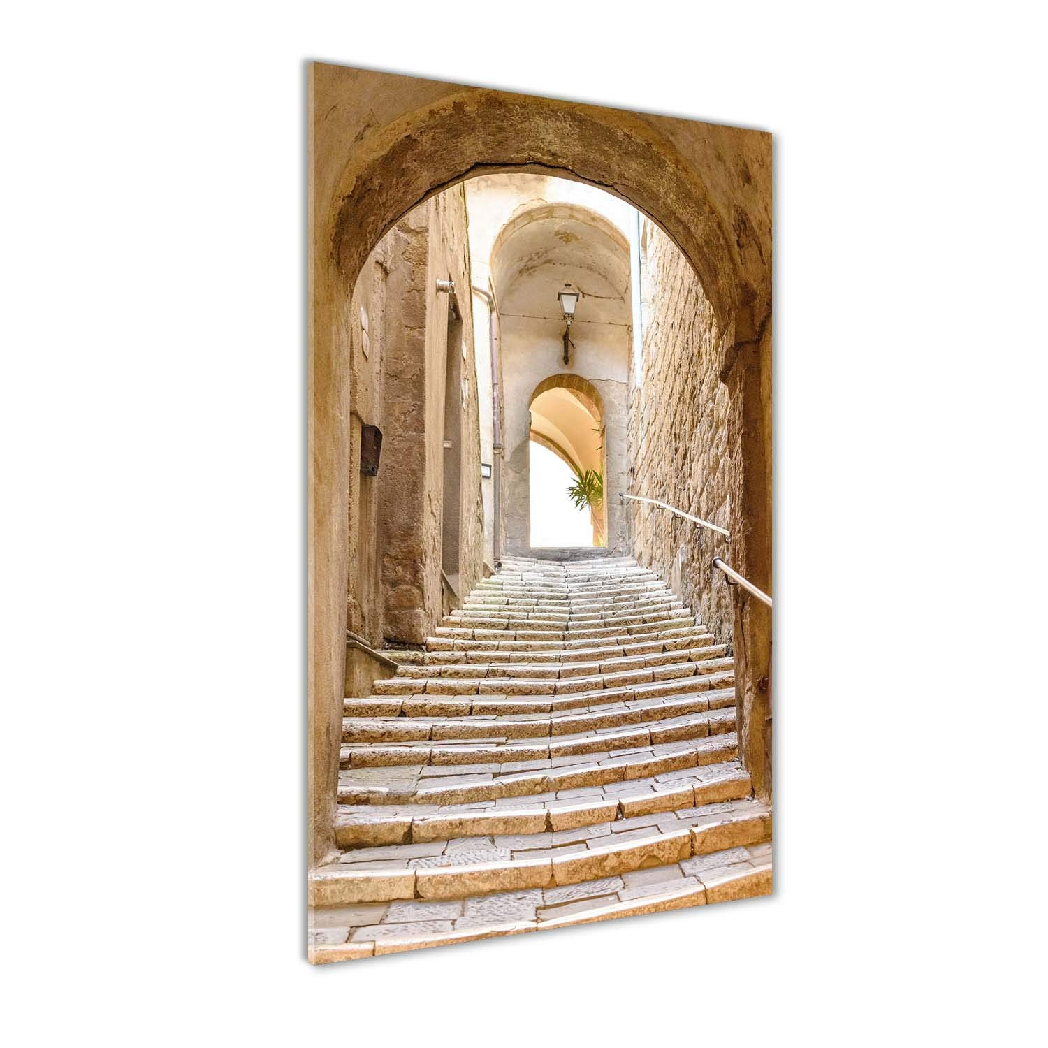 Image tableau en verre beige panoramique 50x100 cm motif rues étroites