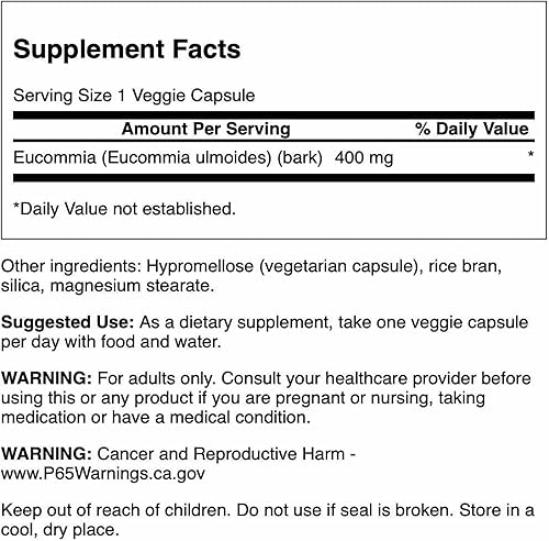 Miniatura 2 de Swanson Corteza de Eucommia de espectro completo 400 miligramos 60 cápsulas vegetales