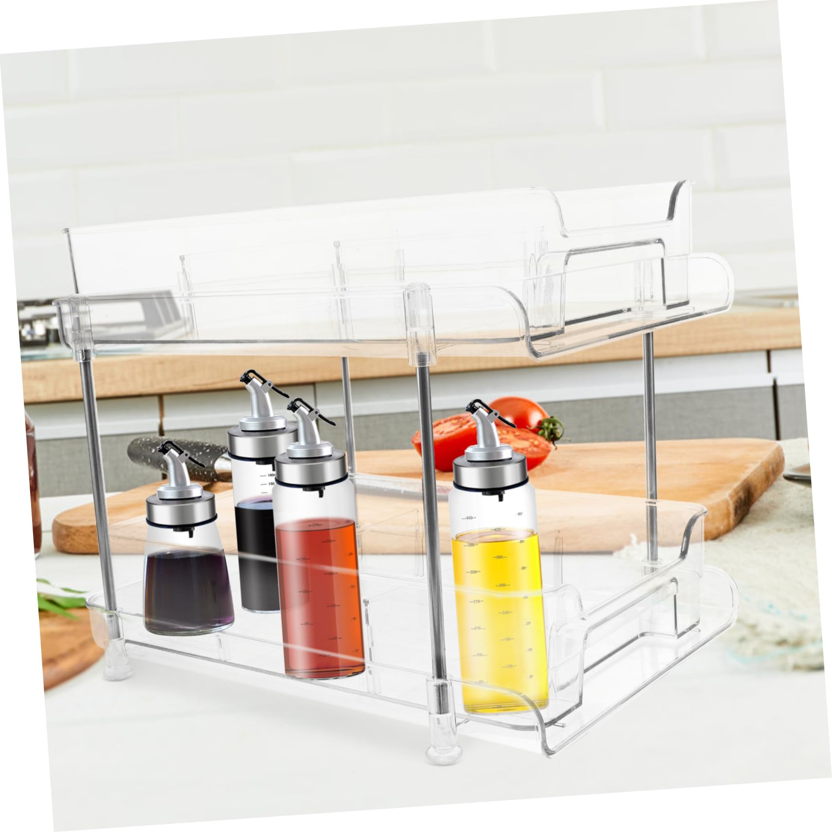 Zerodeko Organisateur de Toilette Double Couche Transparent en Pet et Acier Inoxydable, Solide et Stable, Tiroir Coulissant pour Salle de Bain et Maison, Rangement Pratique sur Plan