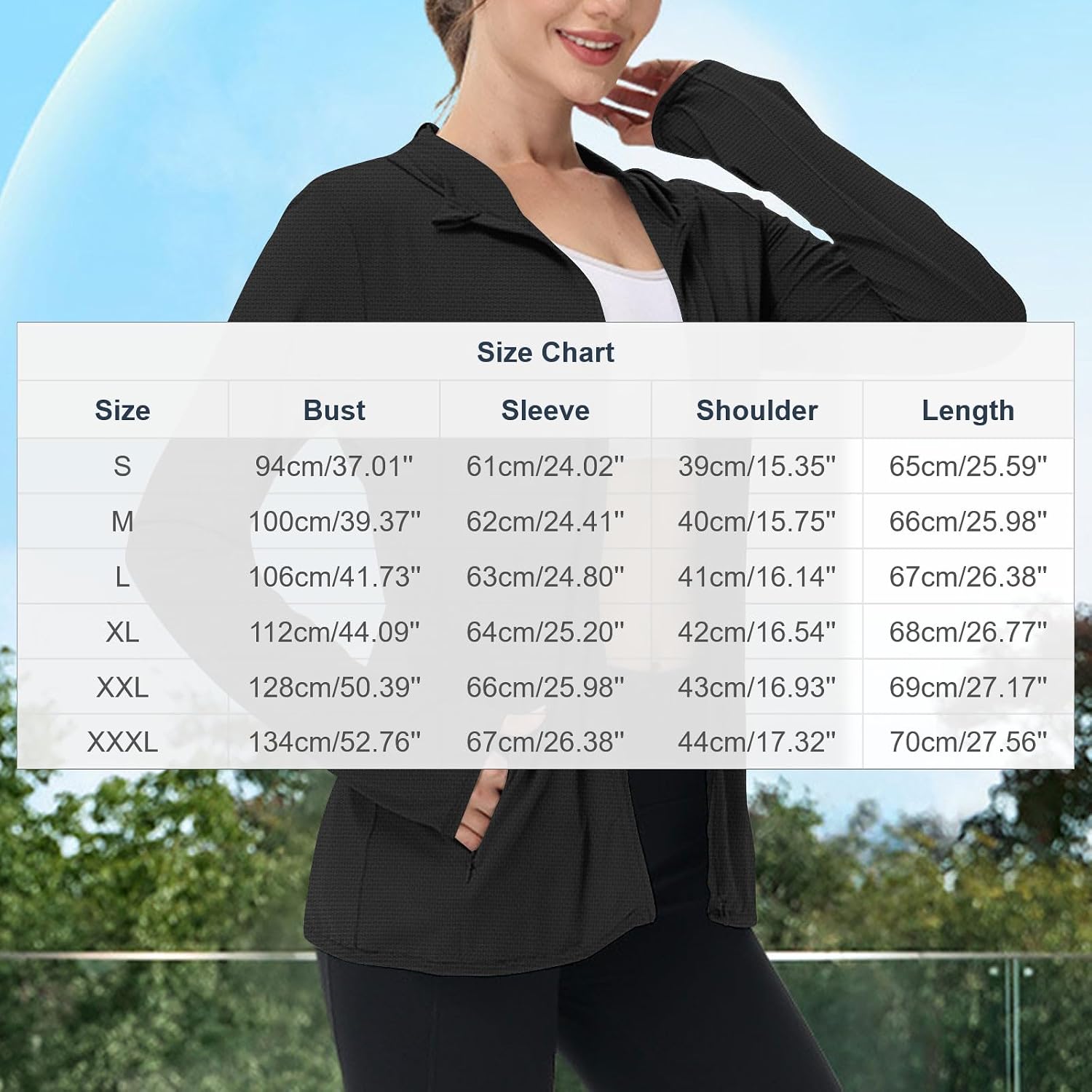 Women Hooded Sun Protection Jacket UPF 50+ Lightweight Long Sleeve Workout Full Zip Hoodie with Pockets for Hiking Travel