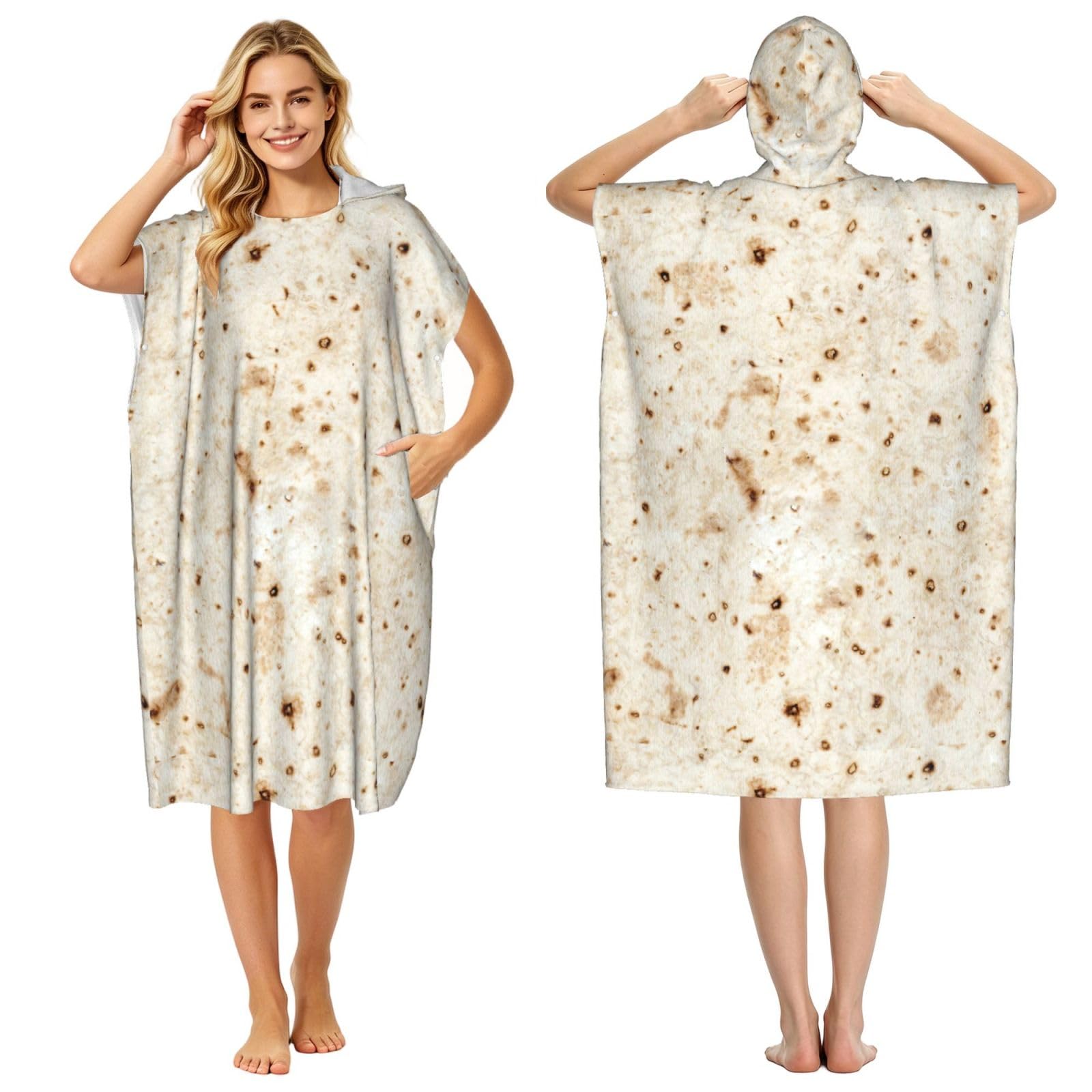 Poadnly Burrito, Adult Hooded Beach Towel 90 x 110 cm,Changing Bath Robe, Surf Poncho Towel For Women Men
