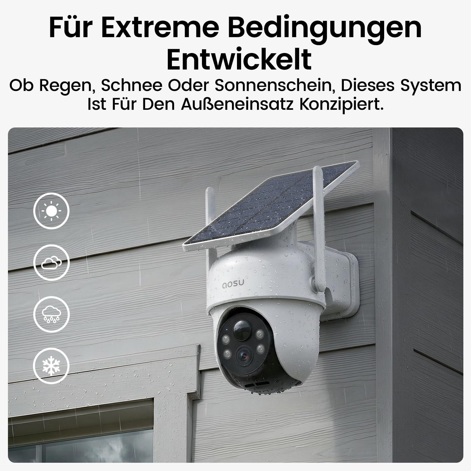 aosu 2K Überwachungskamera Aussen Solar Akku, 4 Cam-Kit & aosuBase, Kein ABO Nötig, 360° Panorama Kabellose Kamera, 32GB Lokaler Speicher, Auto-Tracking, Farb-Nachtsicht, 2 Wege Audio, 5G & 2.4G WLAN