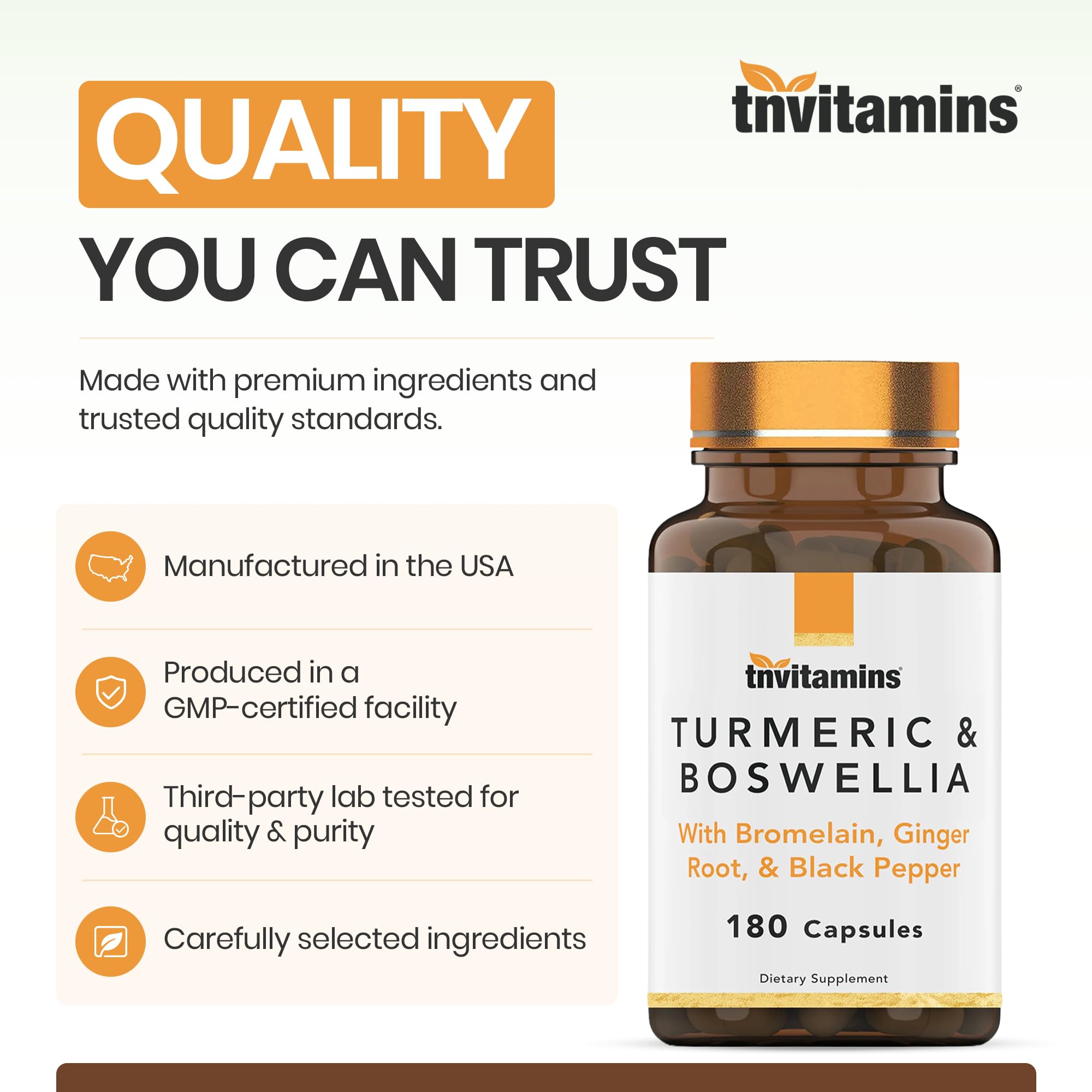 Turmeric & Boswellia Complex (180 Capsules) with Ginger Root, Bromelain, & Black Pepper Extract | Joint-Ease Formula: Powerful Joint Support Supplement* | Produced in the USA — Amazon image 7