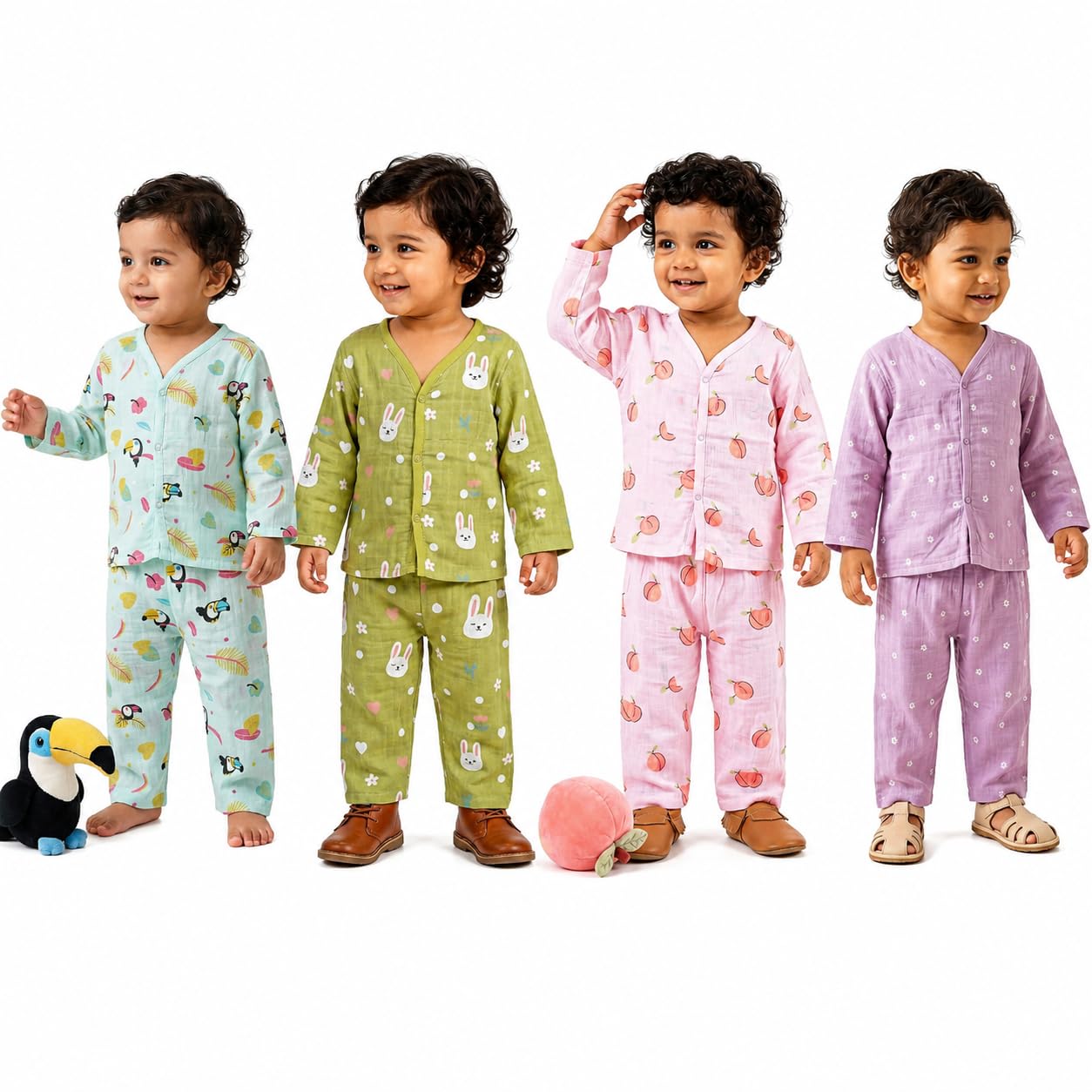 Organic Muslin Full/Half Sleeve Kids Nightsuits | Top & Pants | Night Suit for Boys & Girls Combo & Single Pack | Sleepwear Baby Products | Pajama Set-image-9