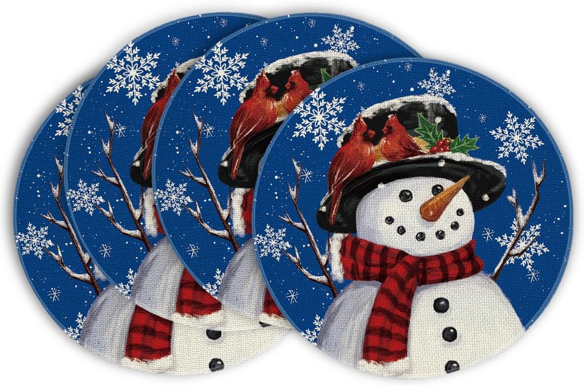 Artoid Mode Blue Snowman Tree Branches Let It Snow Christmas Round