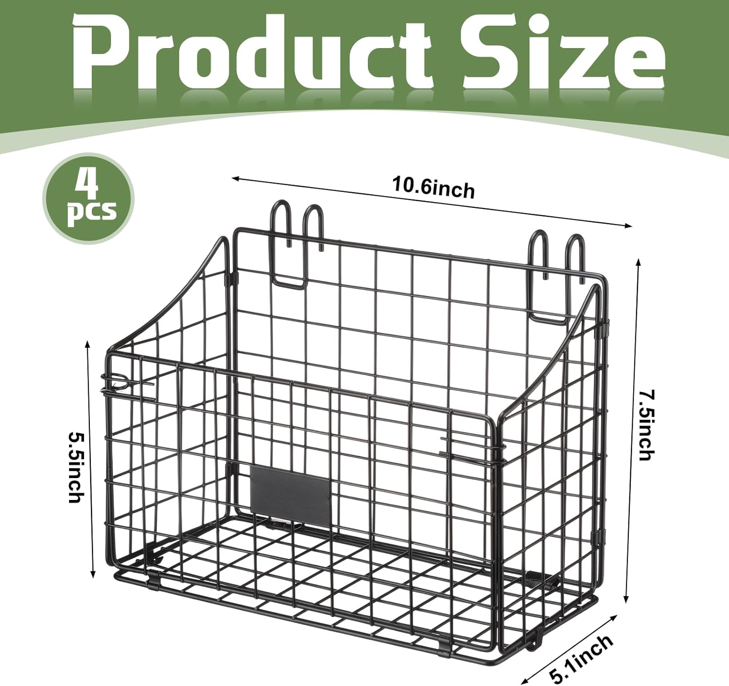 Blulu 4 Pcs Wire Wall Basket, Black Metal Grid Basket with Hooks Wall Hanging Storage Accessory for Vendor Trade Shows Kitchen Bathroom Pantry Supplies(11 x 8 x 6 Inch) - Image 2