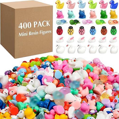 Barydat 400 piezas de mini figuras de animales de resina a granel para bromas, esconderse, manualidades, diminutos dijes de resina en miniatura,
