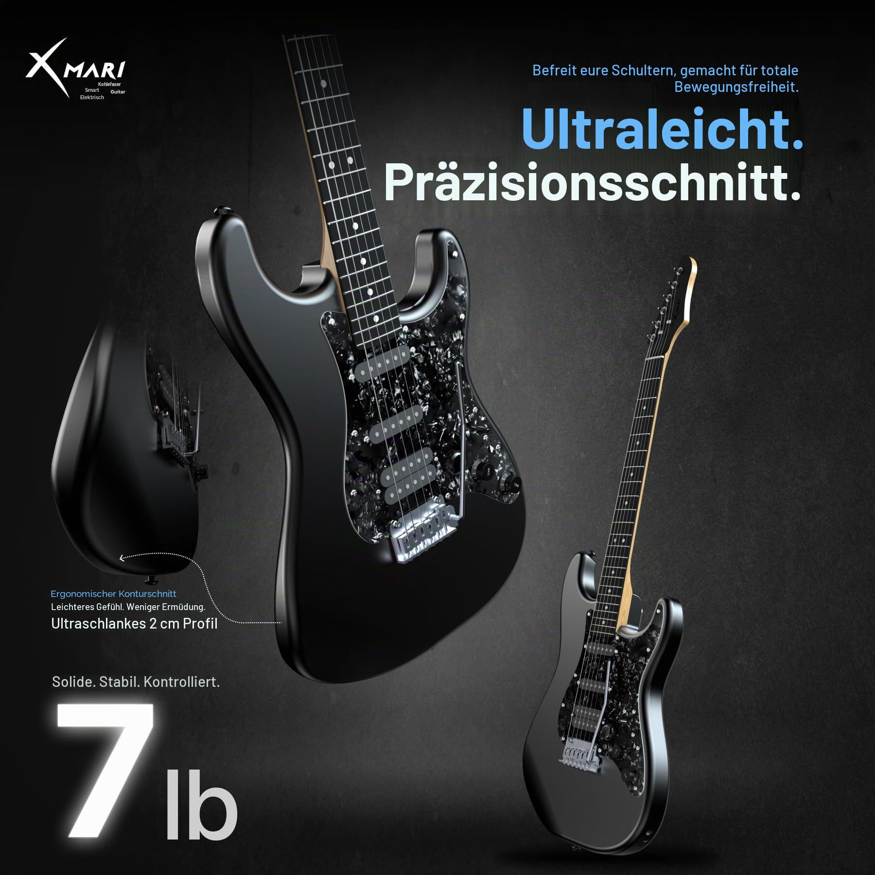 Enya X MARI Smarte E-Gitarre Set mit integrierten DSP-Effekten, 4 Voreinstellungen, USB-C-OTG-Aufnahme, Kopfhörerausgang, Alnico-Tonabnehmer mit Spulen-Split, Kohlefaser-Korpus