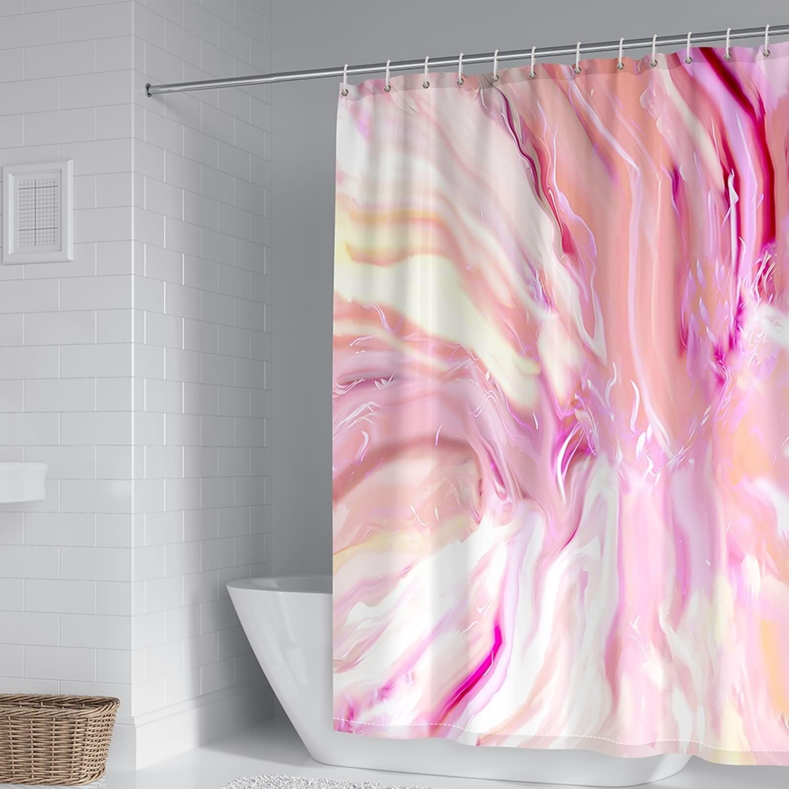 Rideau de douche polyester KnSam motif marbre rose 300x200cm
