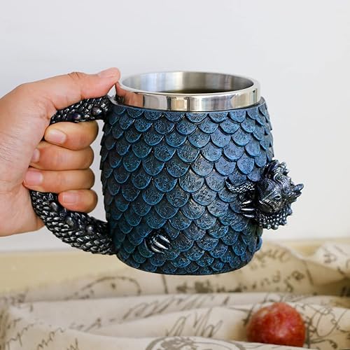 Miniatura 4 de GOT - Taza de café de huevo de dragón, jarra medieval de cerveza D&D, taza de acero inoxidable de 14 onzas para coleccionistas de amantes del