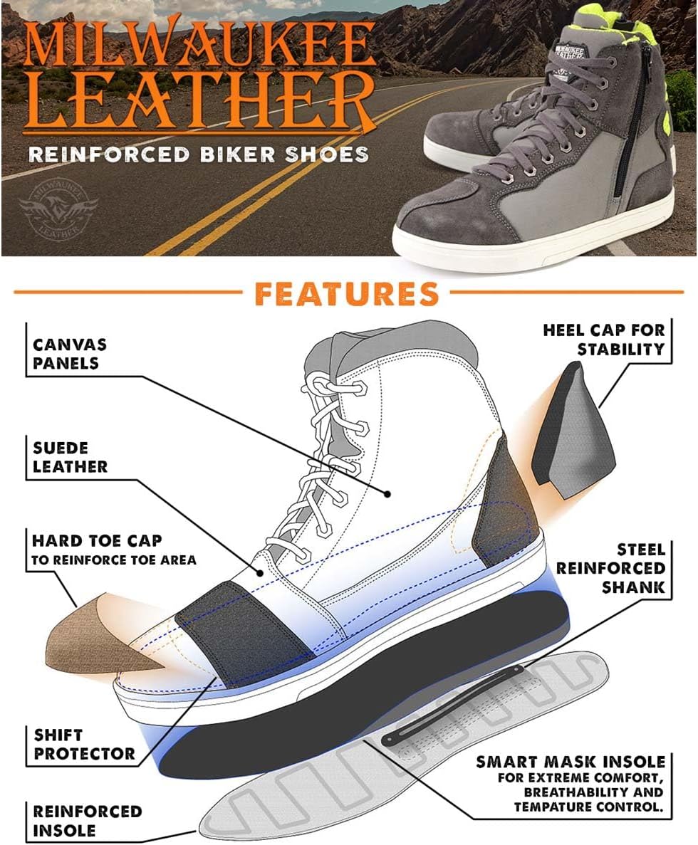 Milwaukee Leather Men's Motorcycle Riding Shoes - Reinforced Shank, Climate Control Insole, Non-Slip Sole