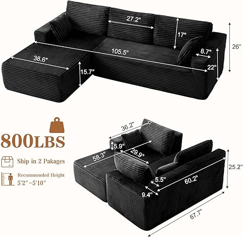 Miniatura 3 de PARKOL Sofá modular Cloud de 105 pulgadas con diván en forma de L, moderno sofá modular con asiento profundo, sofás tapizados para sala de estar y