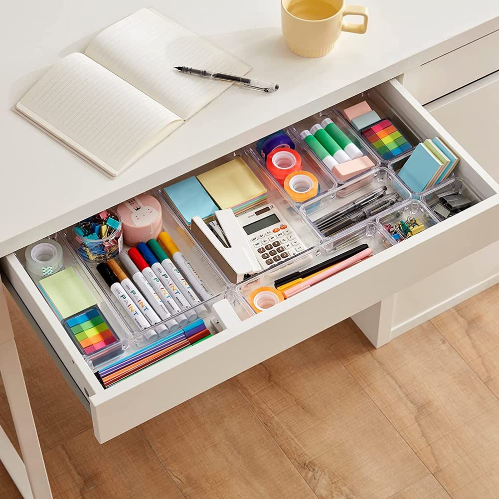 Lisher Set di 33 organizzatori di cassetti in plastica trasparente per trucco, gadget e camera da letto, ufficio