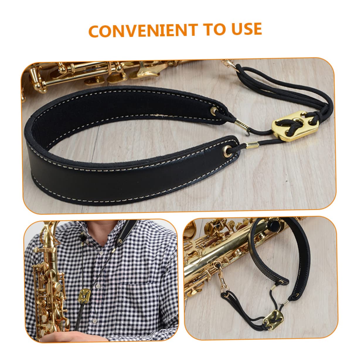 GALPADA Leather Saxophone Neck Strap Durable Comfortable Strap for Alto Tenor Soprano Saxophones Ergonomic Design Reduces Neck Pressure Sweat for Musicians