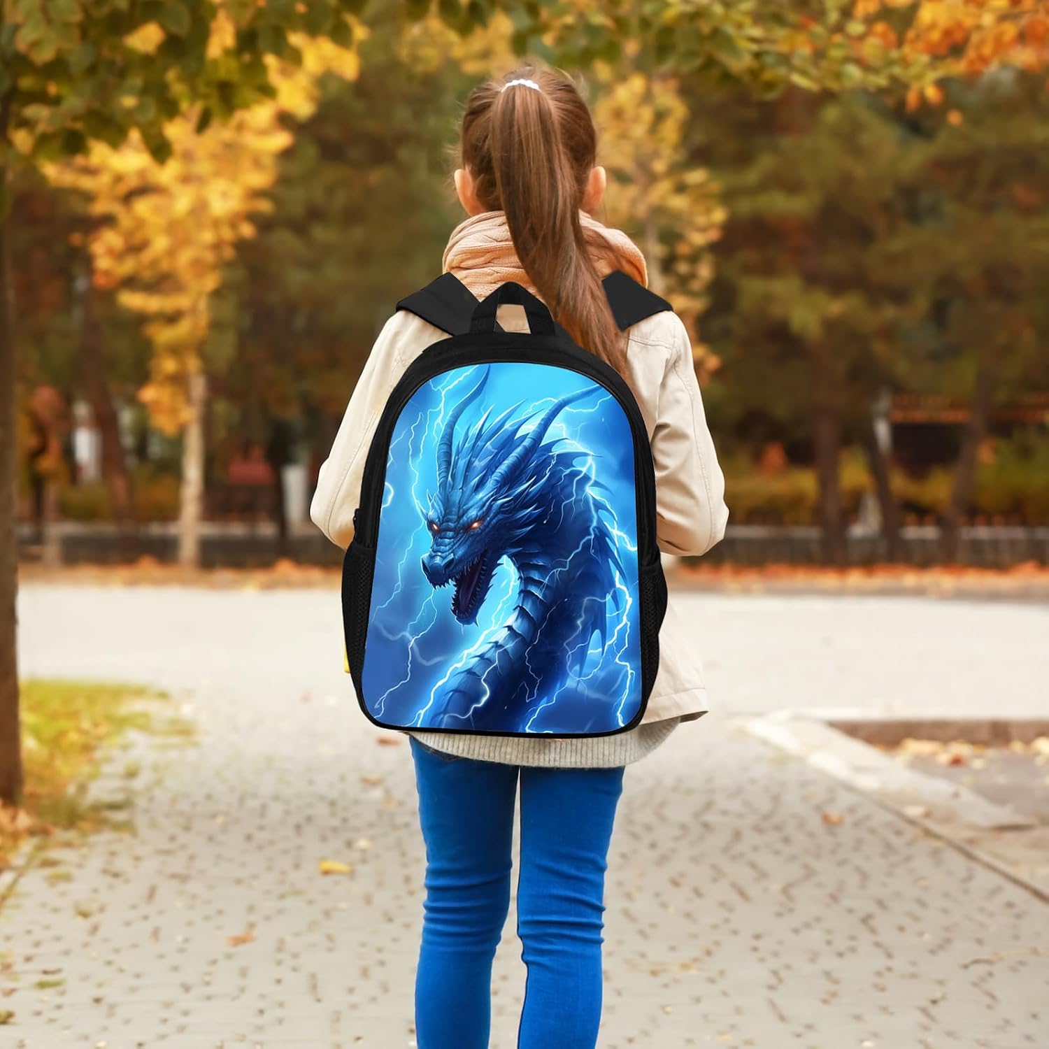 Blue Dragon Backpack Cool Lightning Dragon Book Bag for Kids Boys Girls Teens, Casual Simple Modern Laptop Backpacks, Back to School Gifts for Children Elementary, Travel Daypack 17"