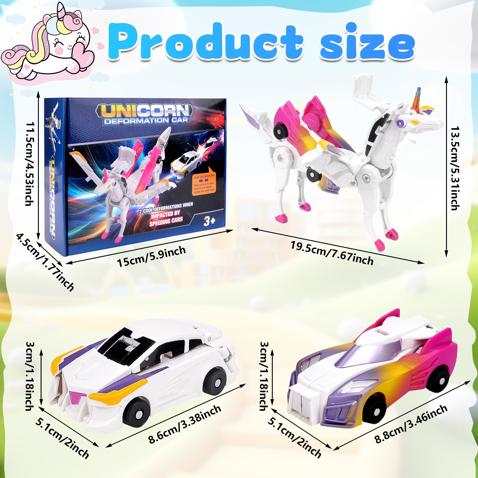 Pipihome Unicorni Robot Trasformatore, Giocattolo Combinato per Auto con Deformazione da Collisione, Anti-Collisione (Pink)