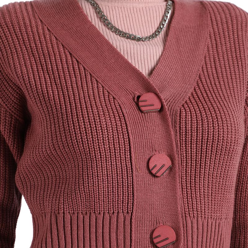 Image of PINACOLADA Women's Solid Ribbed Cropped CardiganFor Casual Wear | V Neck | Long Sleeve | Wool Sweater Crafted with Comfort Fit for Everyday Wear