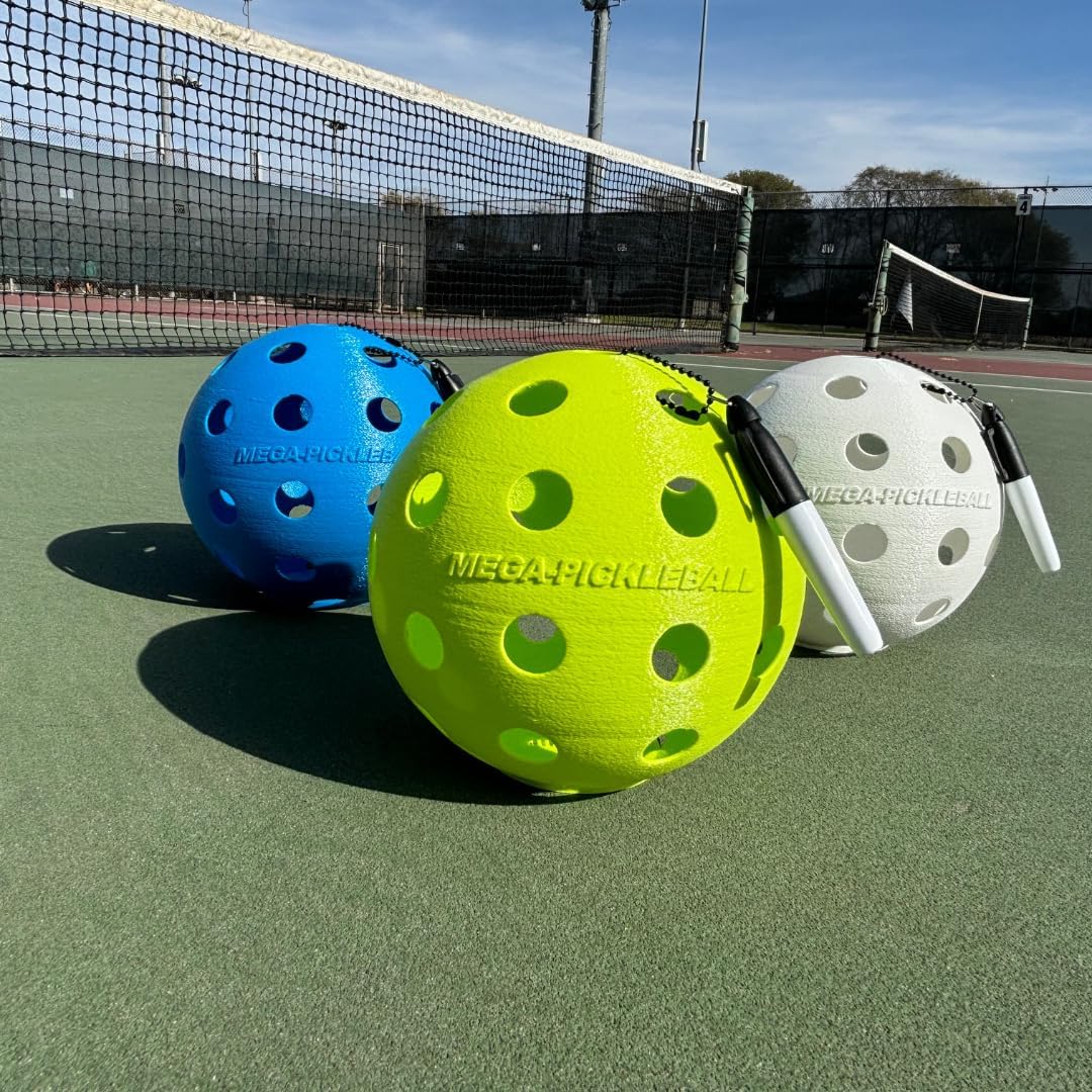 MEGA-Pickleball, Signature Ball with Marker, Flat Bottom Design, Pickleball Gift, Autograph Keepsake, 6.5" x 6.5" x 6" Inches, Sports Gift, Mulitcolor Ball Options, Made in USA, 3D PETG