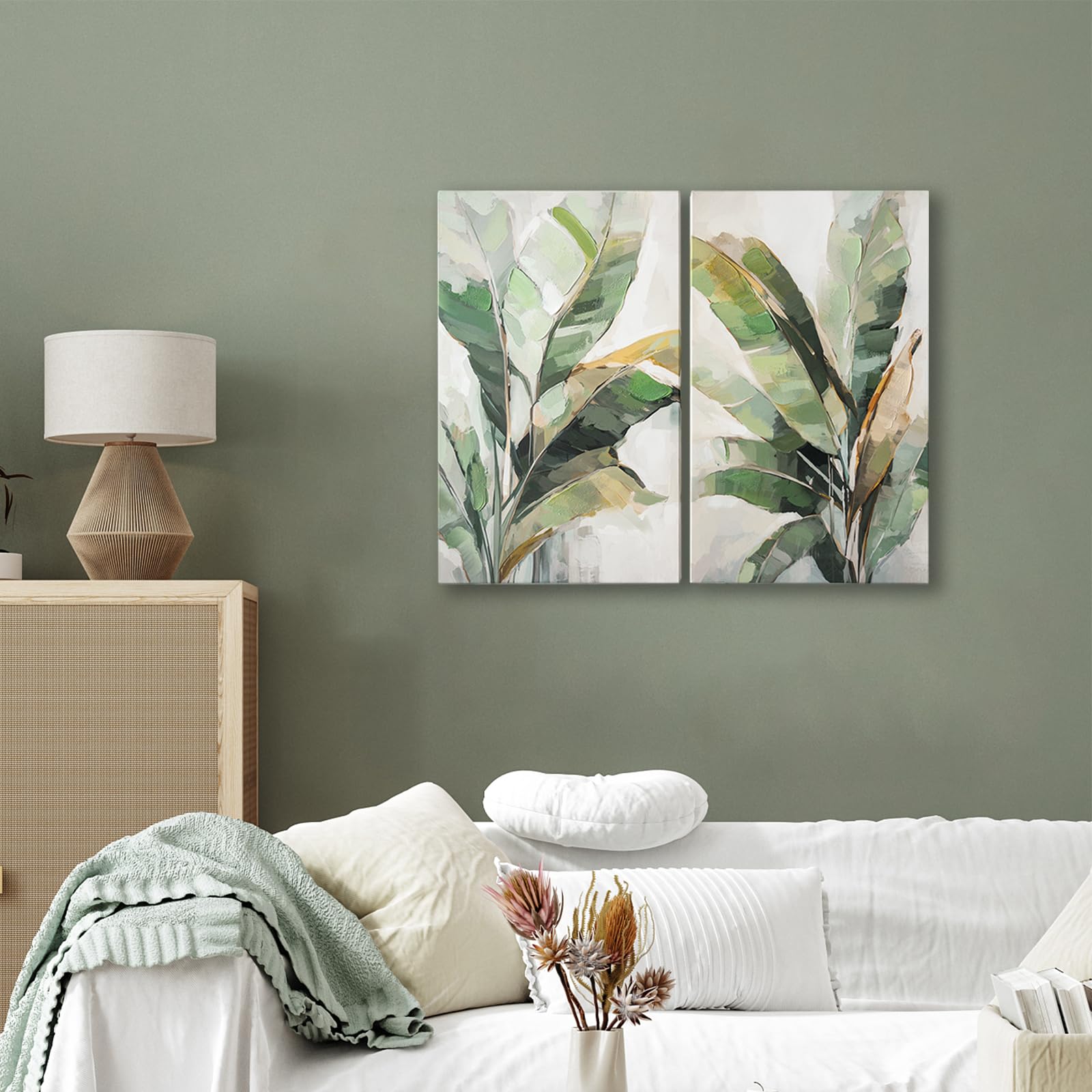 Yinaa Nordic Green Tropical Plant Leaves Canvas Painting Stampa artistica Poster Immagini a parete Modern Minimalist Bedroom Living Room Decor-30x40cmx3 Senza cornice