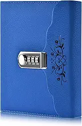 ARRLSDB Lock Diary Caderno de couro para escrever caderno organizador de senha digital com bloqueio diário pessoal (azul)