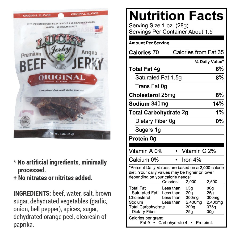 Lucky Beef Jerky Slab - Original (4x 1.5oz Bags)