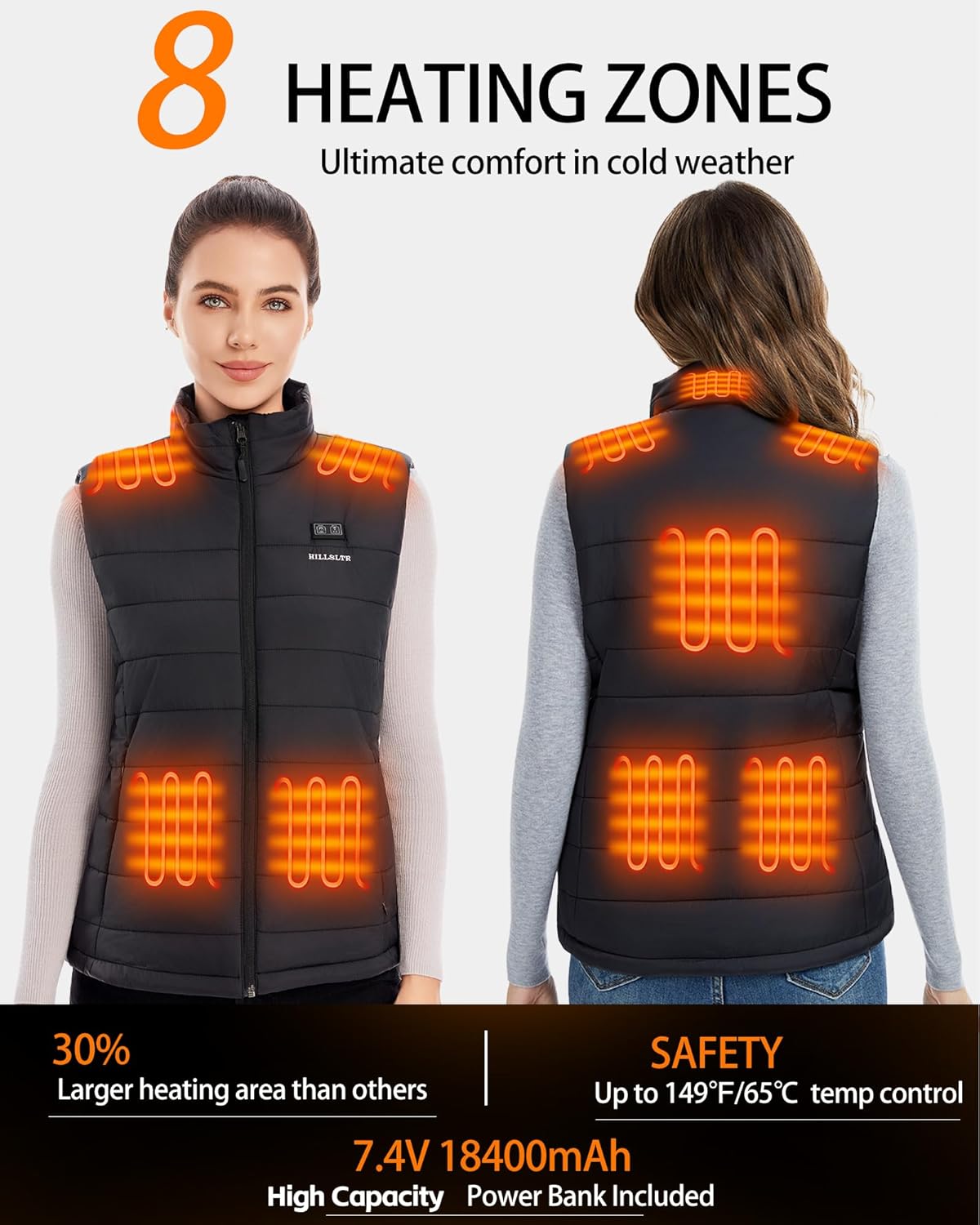Heated Vest Women with 18400mAh USB-C Rechargeable Battery, Lightweight Puffer Electric Heating Vest - Image 3
