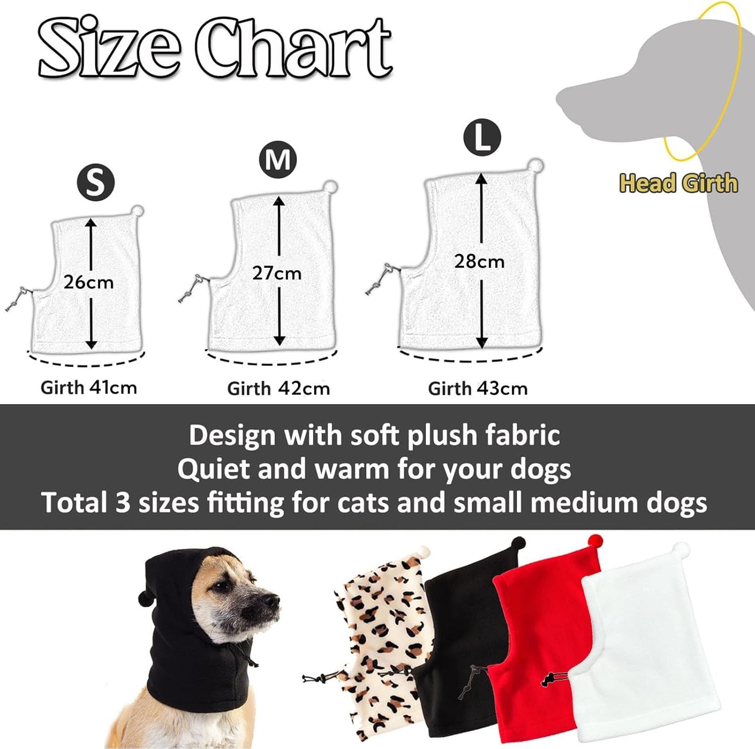 BT Bear Plush Dog Hats,Warm Pet Cover,Winter Hat Dog Head Wrap Quiet Ears for Dogs,Muffs Noise Protection for Small Medium Dogs (Grey - Image 3