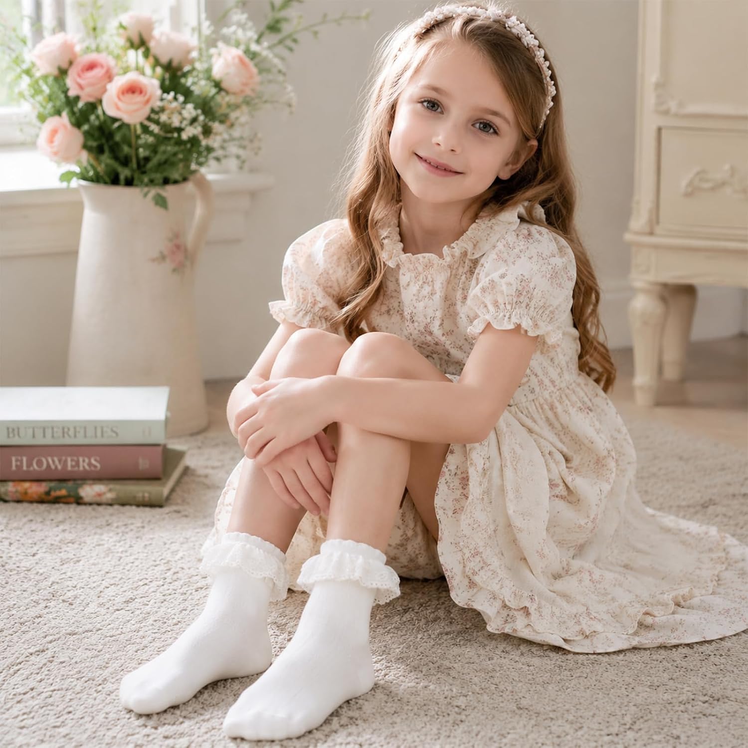 hoyuwak 2Pairs Girls Ruffle Socks for Toddler Girls Dress Frilly Ankle Socks Daily Wear