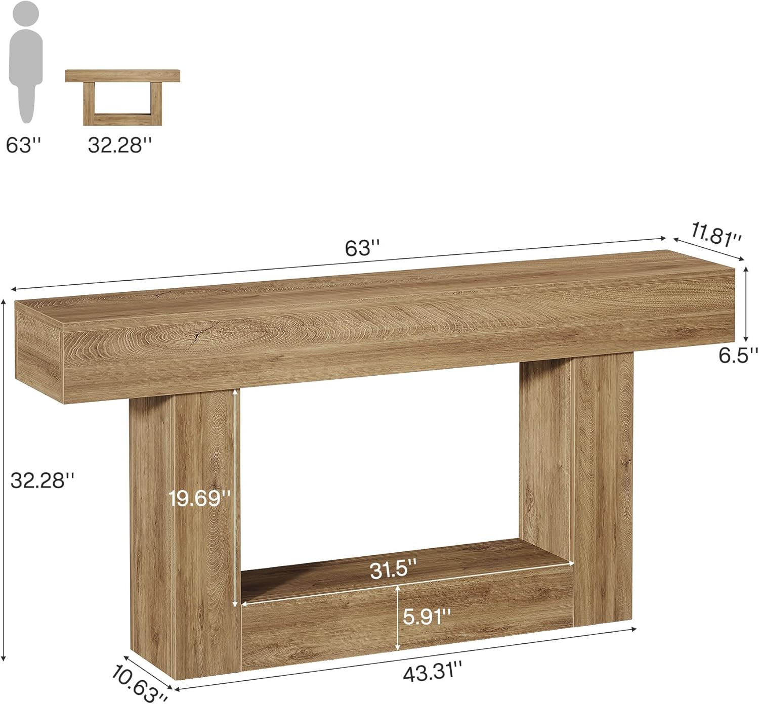Dimensions of Tribesigns 63-Inch Console Table