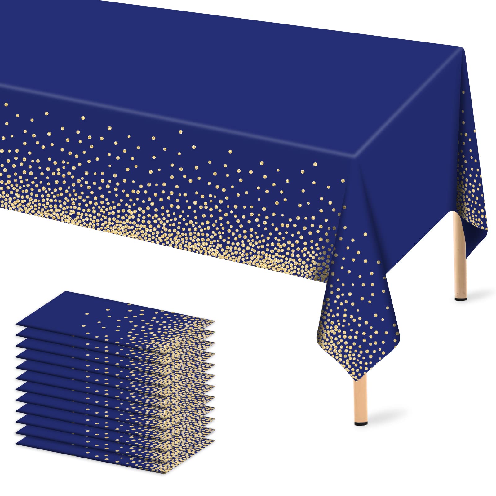 Mulbozy 12 Pcs Navy Blue and Gold Table Cloth,Disposable Rectangle 54×108in