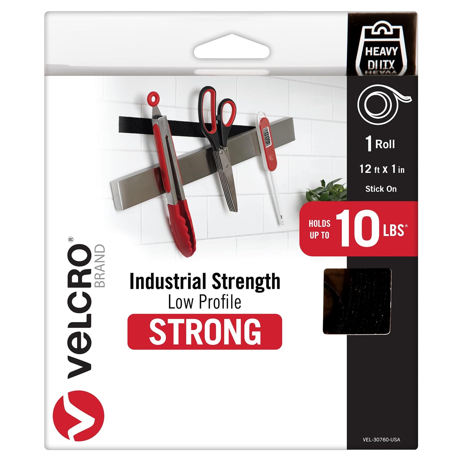 VELCRO Brand Low Profile Flush Surface Mount | 12ft Roll Heavy Duty Thin Tape | Holds up to 10 lbs in Kitchen or Bathroom | Powerful Fastener Solution for Tough Projects | Black