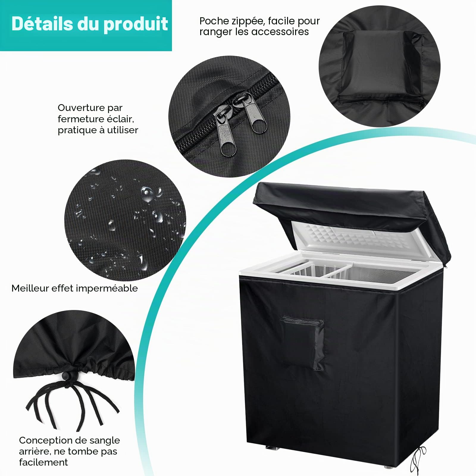 Luxiv Housse de congélation coffre noire imperméable 101,6 x 63,5 x 9,5 cm pour 2,1 m³ couverture complète