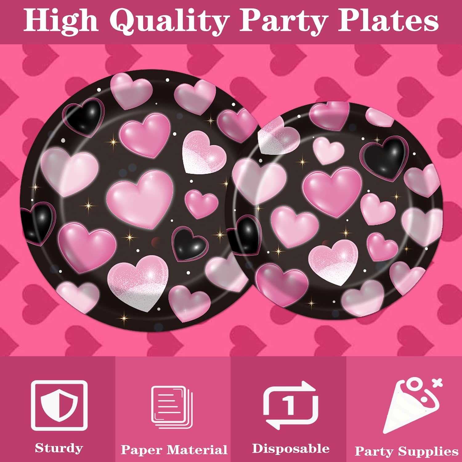 Rakuto 2000s Party Tableware Decorations, 96PCS Y2K Plates Napkins and Forks Set, Pink Heart Disposable Birthday Wedding Party Supplies Serve 24 - Image 4