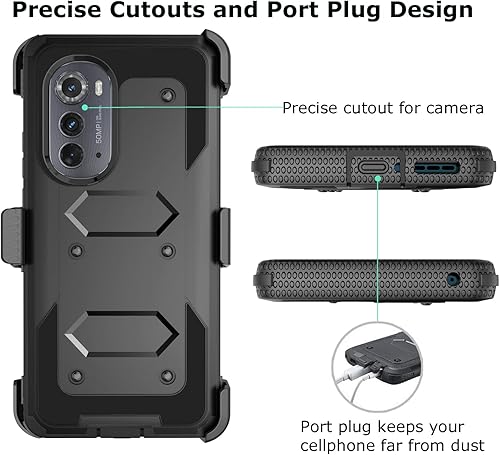 Miniatura 4 de Takfox Funda para Moto Edge 2022, para Motorola Edge 2022, con clip para cinturón, protector de pantalla integrado, soporte de soporte, resistente,