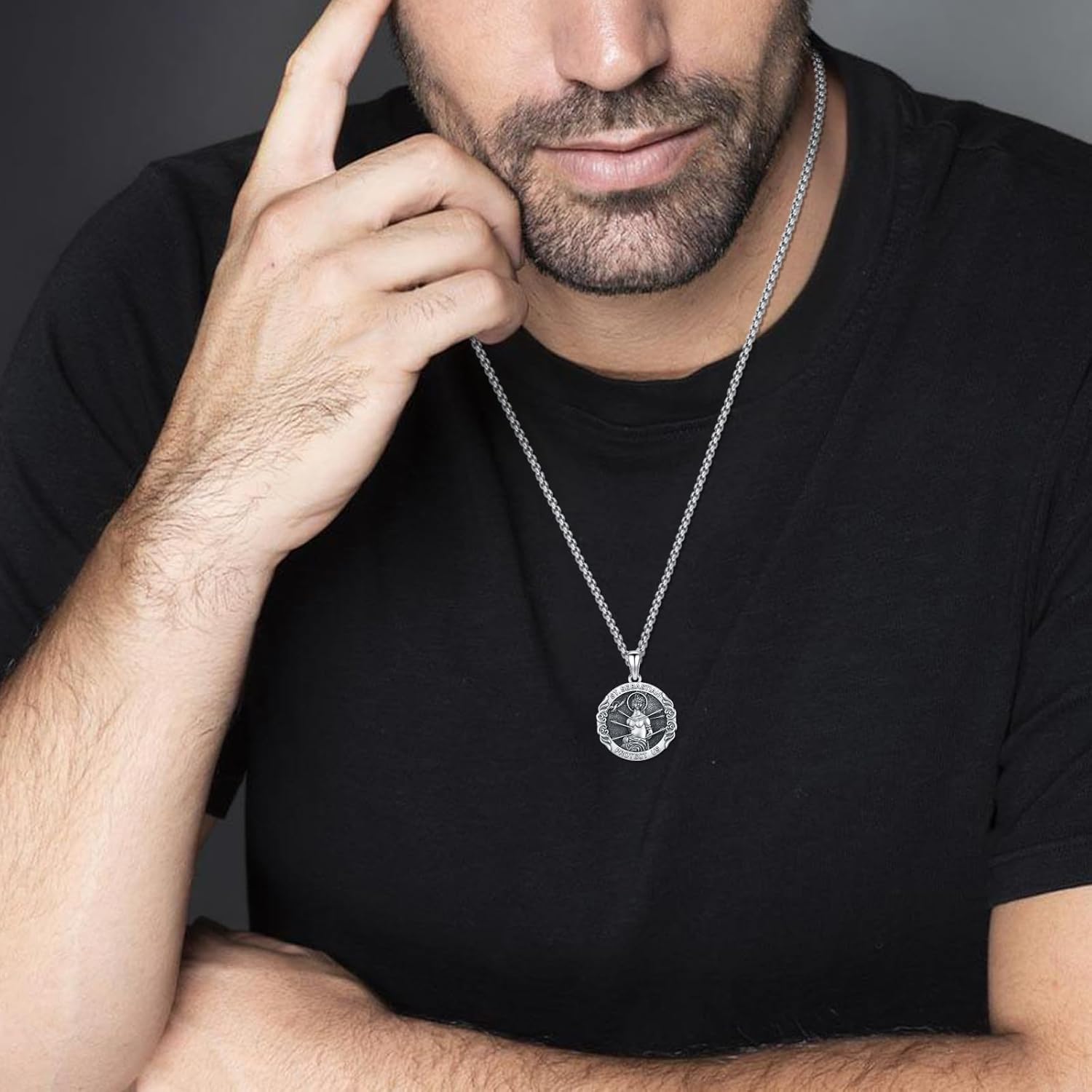 Patron Saint Necklace 925 Sterling Silver Amulet Medal Protection Pendant Religion Jewelry for Men Women With Stainless Steel Chain and Gifts Box