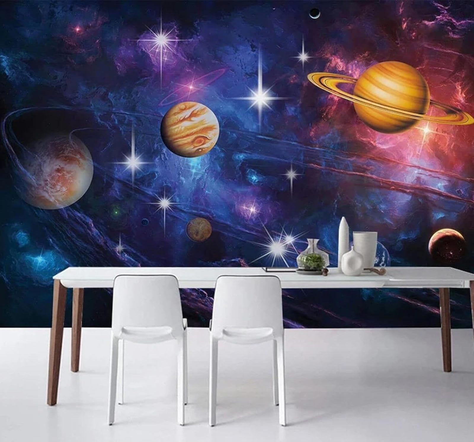 XLMING Beautiful Cartoon Universe Starry Sky Planet 3D Wallpaper Silky Texture Home Study Office Grey Dining Room Sofa Bedroom Living Room TV Backdrop-350cm×256cm