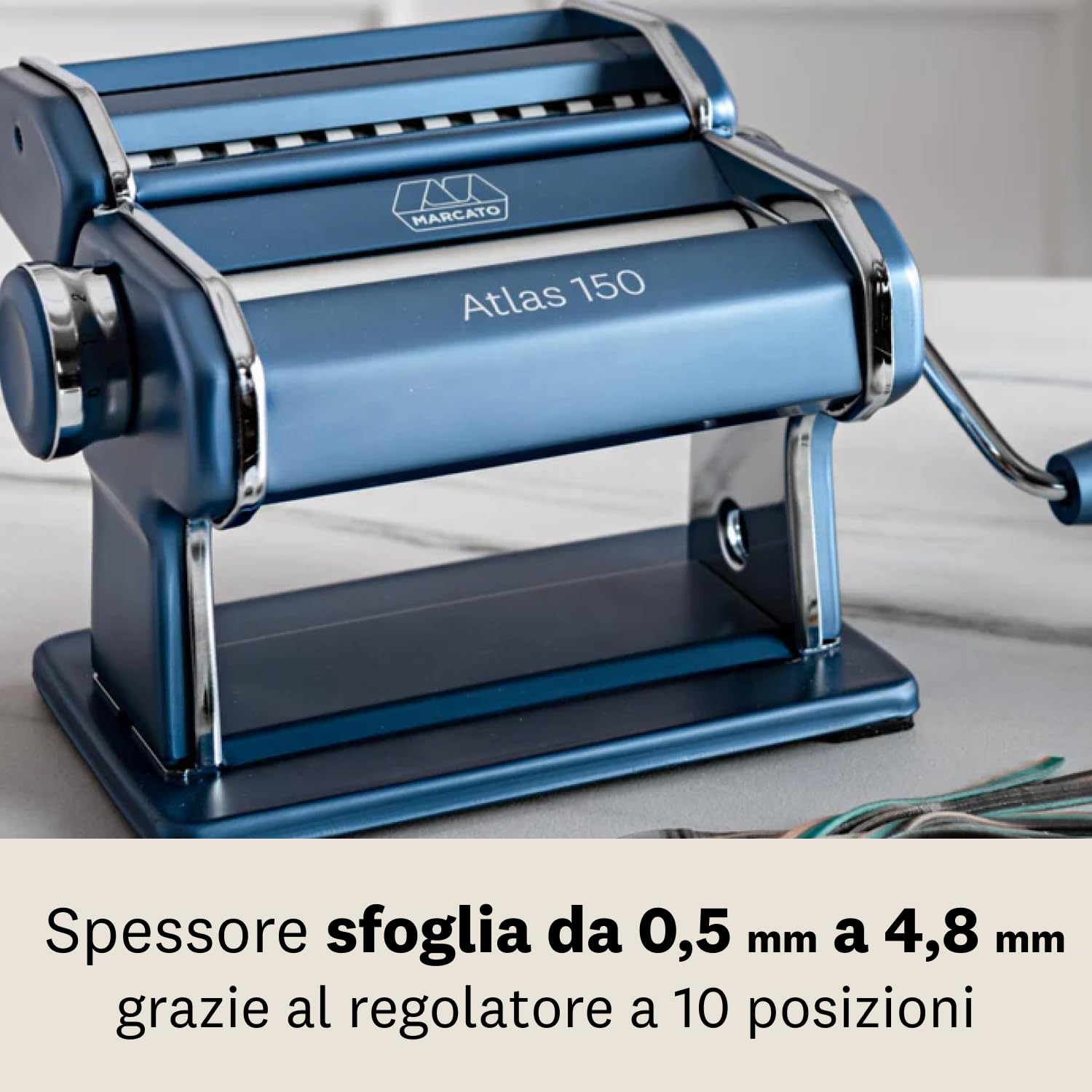 Marcato Macchina per Pasta Atlas Ice, Sfogliatrice Manuale, Acciaio Cromato e Alluminio Anodizzato, 20x20x15 cm, Facile da Usare