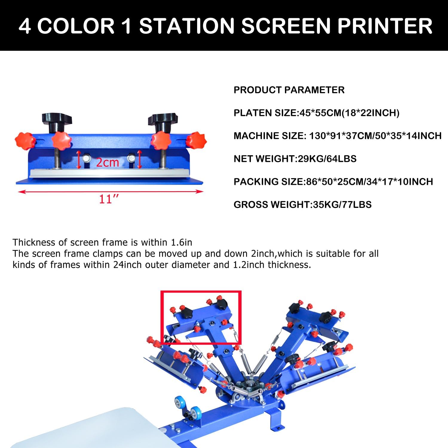 HayWHNKN 4 Color 1 Station Screen Printing Kit Micro-Adjustable Screen Printer Machine UV Exposure Unit for T-Shirt Screen Printing