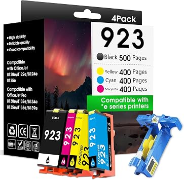 923XL 923 Ink Cartridges Without Chip High Yield Fit for HP 923 Ink Cartridges 923XL Work for OfficeJet Pro 8130e 8135e 8139e 8138e 8120e 8122e 8124e 4 Pack, Black Cyan Magenta Yellow