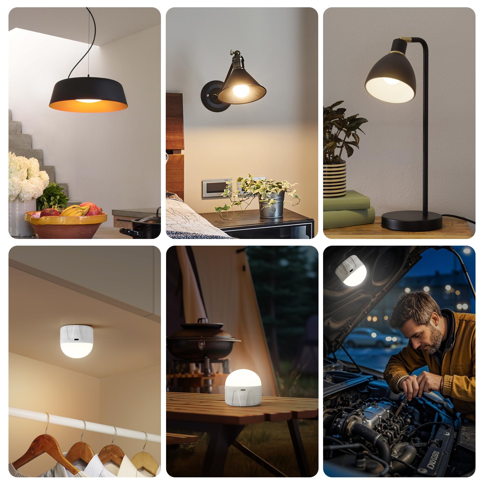Bombillas recargables con control remoto, 2000 mAh, magnéticas, alimentadas por batería, bombilla LED E26 con temporizador para lámparas/candelabros/camping al aire libre, 3 temperaturas de