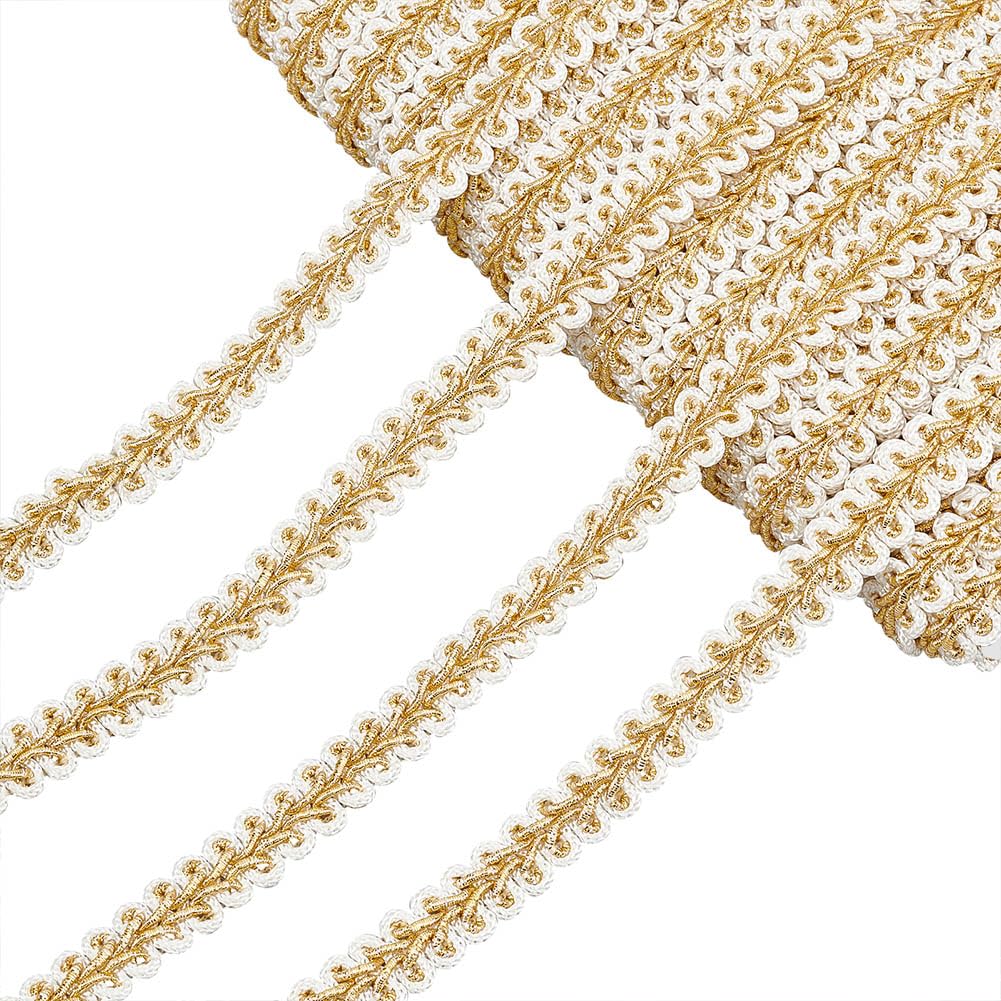 PH PandaHall 15 Yards Woven Gimp Braid Trim 12mm/0.5” White Golden Polyester Braid for Boho DIY Crafts & Home Decoration