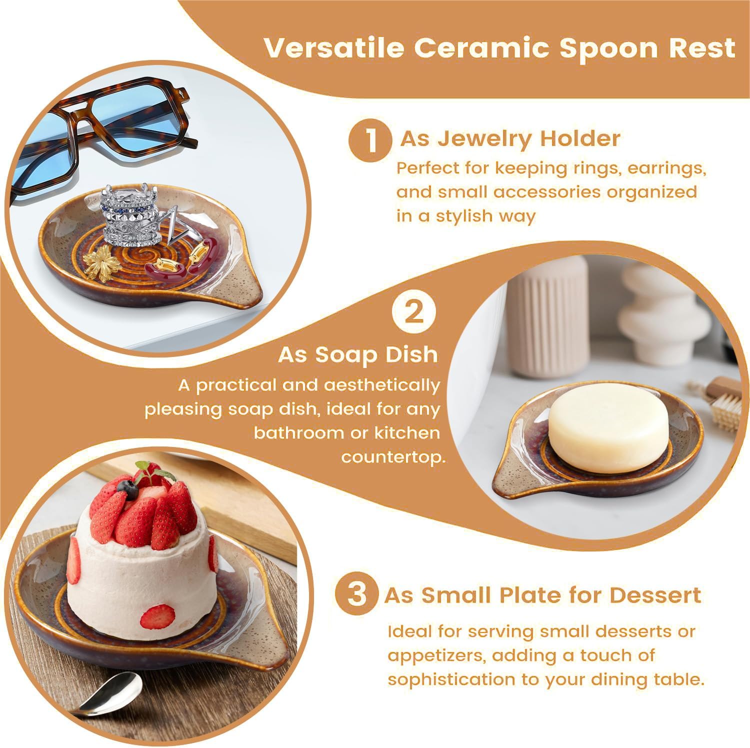 Spoon Rest for Stove Top, 6" Large Ceramic Spoon Holder for Kitchen Counter, Heat-Resistant Cooking Utensil Rest, Modern Farmhouse Kitchen Decor for Spoons, Tongs&Spatula, Brownish Red image 5